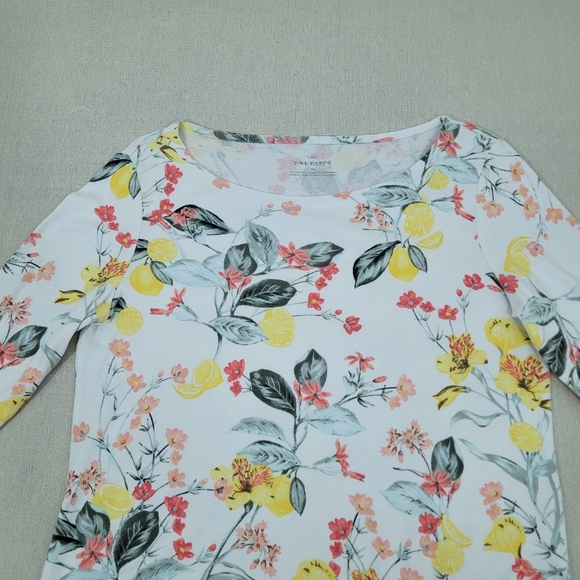TALBOTS Women's Size Medium Pink Yellow Orange Floral Pattern Soft - Pima Cotton - Picture 2 of 10